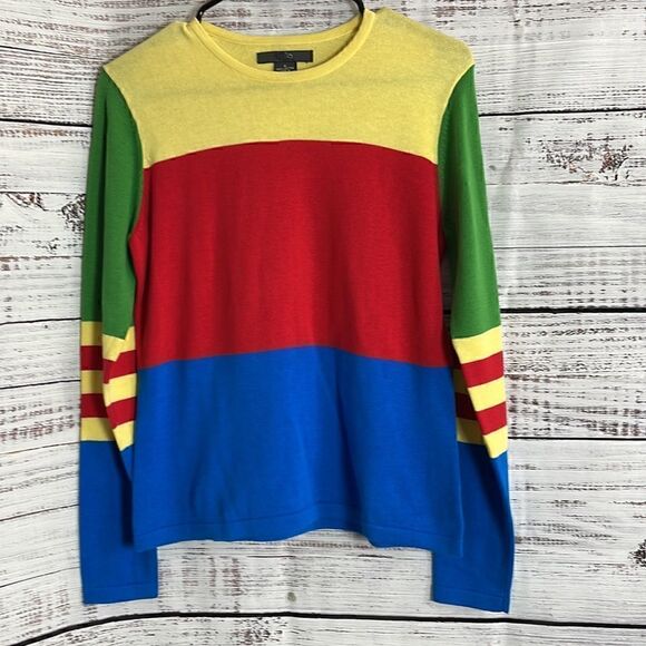 Folio New York sweater Womens size small color block crew Neck cotton Hong Kong - Picture 3 of 8